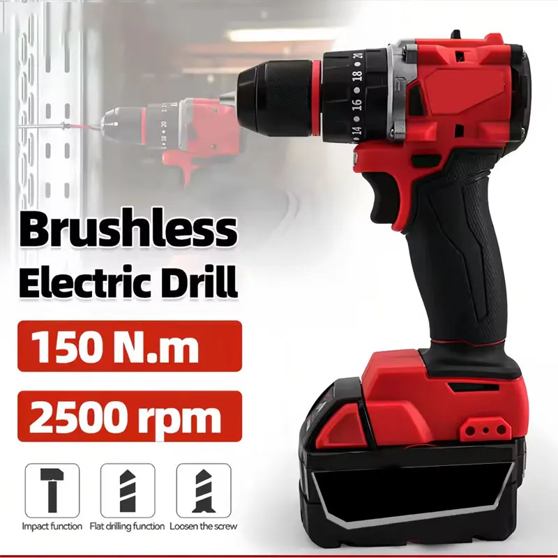 Brushless Cordless Electric Drill 18V - Mała elektryczna wiertarko-wkrętarka udarowa bezszczotkowa 150Nm,